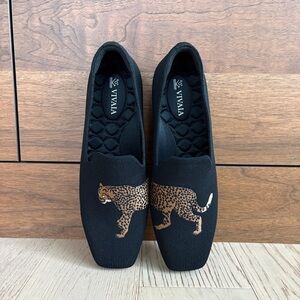 VIVAIA Black Leopard Embroidered Loafers